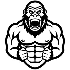 Gorilla Pounding Chest Vector Illustration – Cartoon, Clipart & Line Art Design, Powerful gorilla pounding its chest with a fierce expression – vector cartoon, clipart & line art.