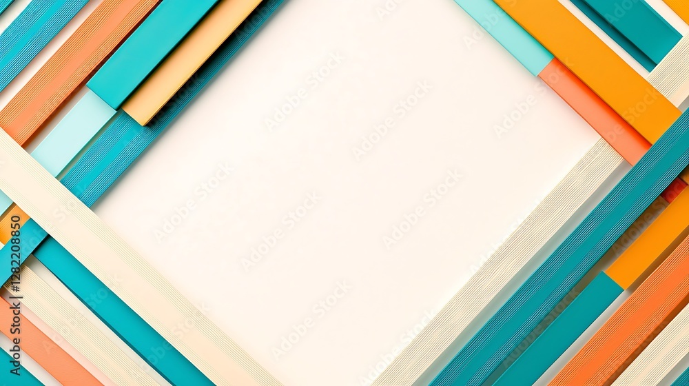 Poster abstract frame design with parallel rectangles of teal orange and cream colors arrangement