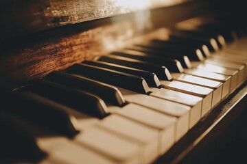 Close-Up of Piano Keys with Dramatic Warm Artistic Lighting