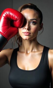 Woman Wearing Boxing Gloves Ready to Fight