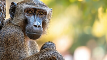 Fototapeta premium A metallic sculpture of a baboon captures the wild spirit of Africa, blending art and nature against a clean backdrop.