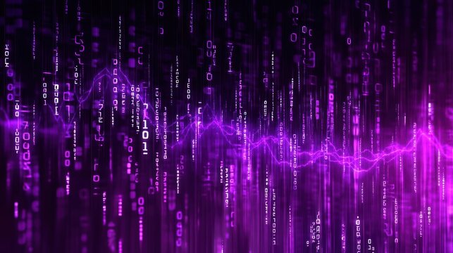 Abstract digital background featuring flowing data streams in purple tones.