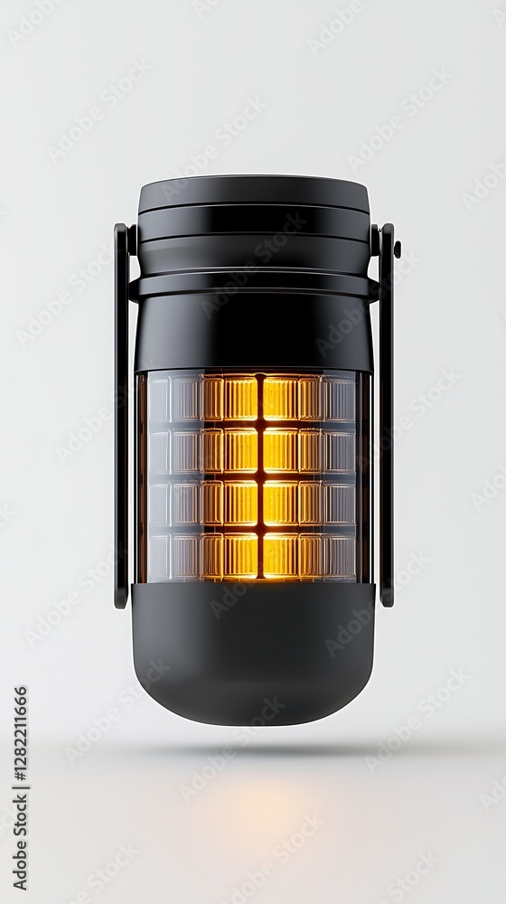 Poster black lantern with glowing inner light source in modern design studio setting soft illumination