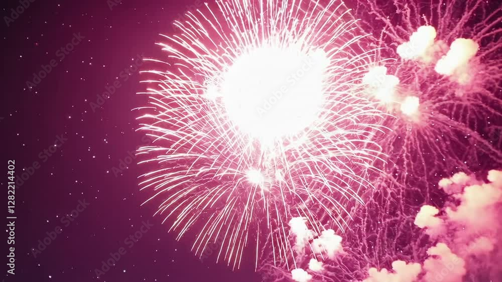 Poster vibrant fireworks display illuminating the night sky with colorful explosions, captured in a mesmeri