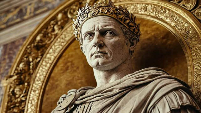 Majestic Roman Emperor Statue with Golden Laurel Wreath Detail
