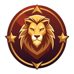 Majestic Lion Badge Vector - Golden Mane Clipart, Line Art & Cartoon Illustration, Majestic lion badge vector with golden mane, perfect for clipart, line art, and cartoon designs.