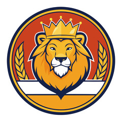 Majestic Lion Badge Vector - Golden Mane Clipart, Line Art & Cartoon Illustration, Majestic lion badge vector with golden mane, perfect for clipart, line art, and cartoon designs.