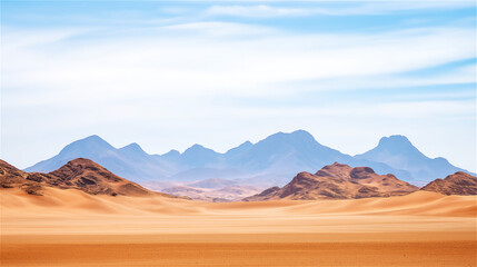 Obraz premium A vast desert landscape with golden sands stretching into the horizon, under a clear blue sky. The warm tones of the sand contrast with the crisp sky.