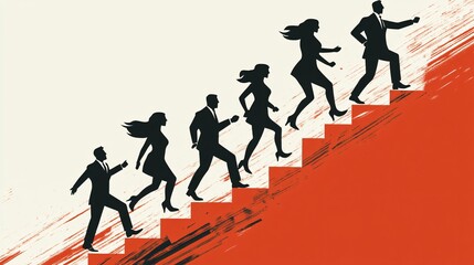 Fototapeta premium Business people climbing up corporate ladder illustration