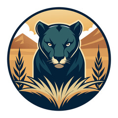 Panther Sneaking Through Tall Grass - Vector Illustration, Clipart & Line Art, Vector illustration of a panther sneaking through tall grass—perfect for clipart, cartoons, and line art.