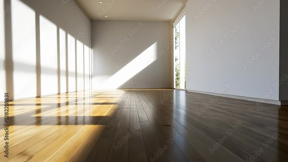 Poster an empty room with a window. modern house with open windows. greenery in the space with a window. a 