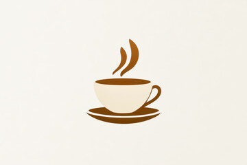 Obraz premium Minimalistic logo design for a coffee shop featuring a steaming cup on a saucer