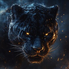 Ferocious Black Jaguar with Glowing Eyes and Fiery Energy Photo