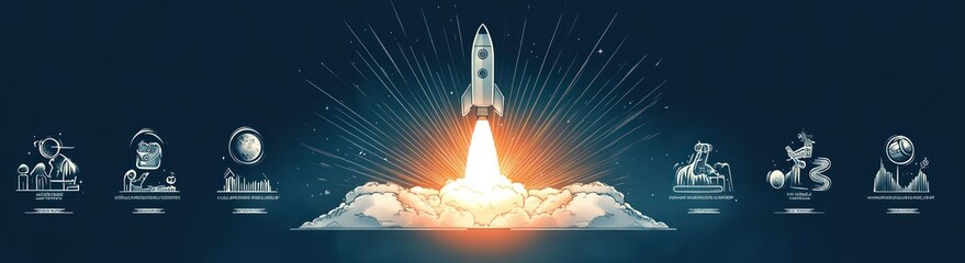 Fototapeta premium Rocket Launch Motivation Success Icon Progress Achievement Business Leadership Strategy