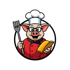  Pig Chef Cartoon with Toque and Spatula – Vector, Clipart, Line Art Illustration,  Cute pig chef with a toque and spatula – vector, clipart, and line art for digital designs.
