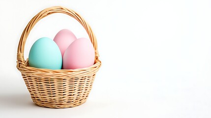 Easter Eggs in a Basket Festive Spring Still Life Celebration Concept with Pastel Colors Design