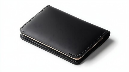Elegant Black Leather Card Holder with Stitching Detail for Professional Use Accessory on White Backdrop