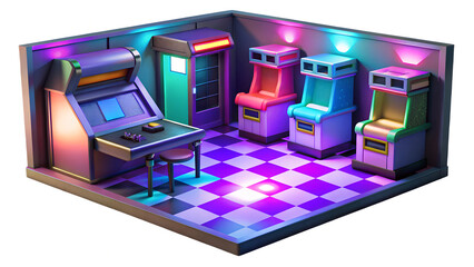 Colorful 3D Arcade Room Illustration