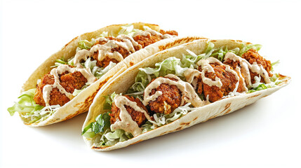 Fototapeta premium Falafel pita pocket with tahini and shredded lettuce isolated on white background.