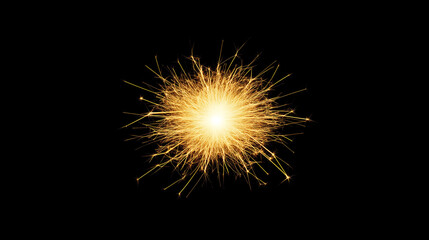 Fototapeta premium A radiant and powerful explosion of golden sparks in a darkened space. This image conveys excitement and energy, suitable for dynamic designs, celebrations, or events.