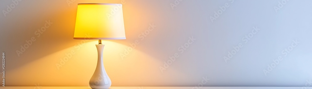Poster elegant table lamp illuminating a calm interior space with a soft glow emitting from its shade for r