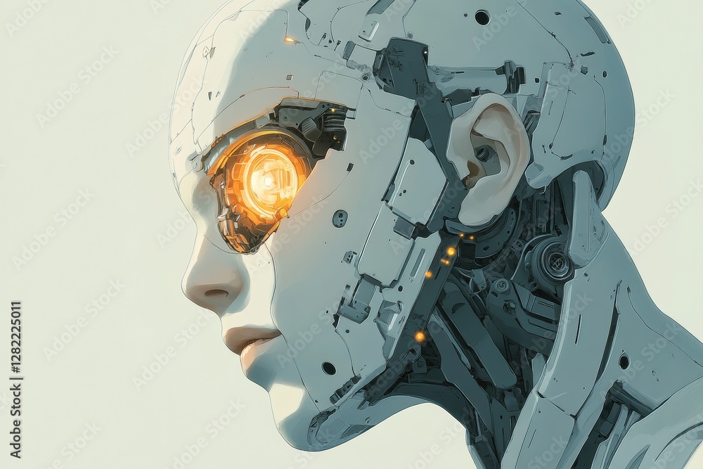 Leinwandbilder futuristic side profile of a robotic head showcasing advanced cybernetic implants and a glowing mech