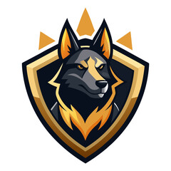 Fototapeta premium Proud German Shepherd with Shield - Vector Illustration, Cartoon, Clipart & Line Art, Proud German Shepherd with a shield vector illustration – perfect for logos, clipart, and designs.