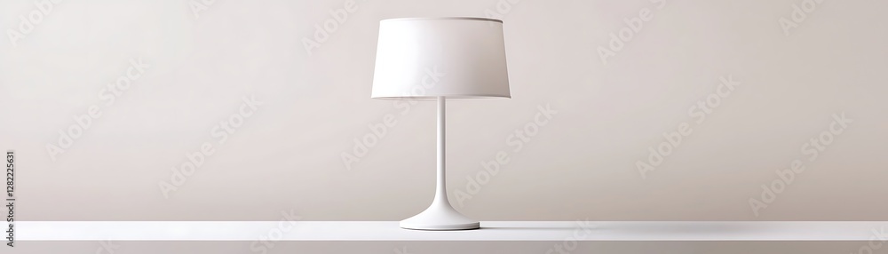 Poster elegant white tulip table lamp on minimalist shelf display with warm background ambiance design deco