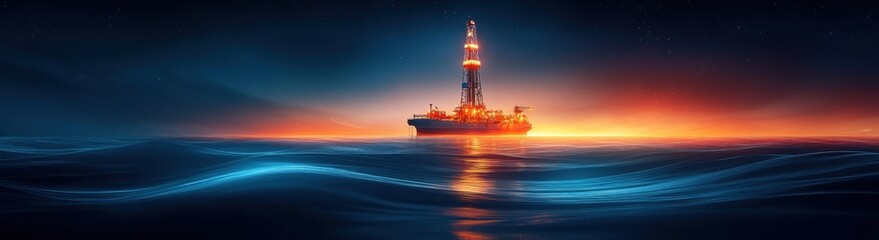 Oil Drilling Rig Illustration - Industrial Design with Geometric Shapes in Blue and White Colors
