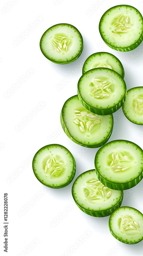 Aufkleber fresh cucumber slices on white backdrop invigorating culinary ingredient preparation and refreshment