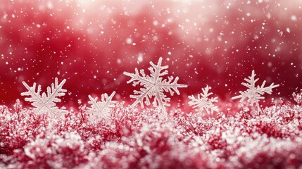 Winter Wonderland Snowflakes on Red Background Watercolor Christmas Holiday Card Design