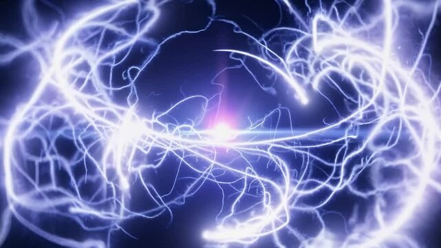 Glowing plasma filaments are creating spectacular sparking electric discharges in the dark, resembling lightning or a futuristic energy field