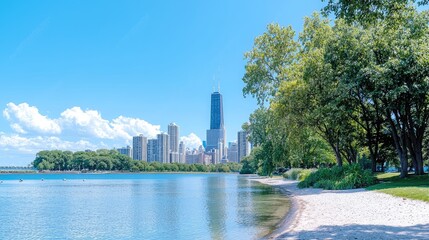 Fototapeta premium City skyline view from lakeside park