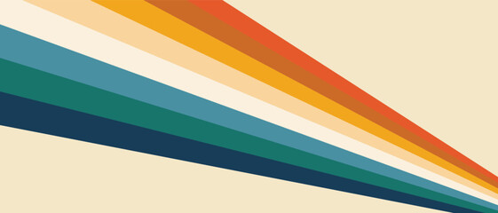 Vintage 70s retro background vector. Abstract wavy stripes in warm colors on a light backdrop. Nostalgic mid-century style wallpaper for posters, banners, and decorative design