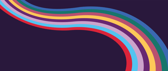 Vintage 70s retro background vector. Abstract wavy stripes in warm colors on a light backdrop. Nostalgic mid-century style wallpaper for posters, banners, and decorative design