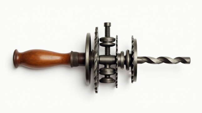 Vintage Hand Drill with Wooden Handle