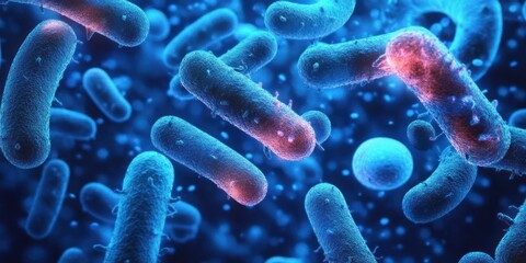 Surreal Representation of Bacteria in Microscopic View Ethereal Blue Light Watercolor Probiotic