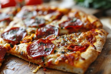 Pizza. Pepperoni Pizza. Classic Italian Pizza with Spicy Pepperoni Slices, Mozzarella Cheese, and Rich Tomato Sauce. Pepperoni Pizza Isolated on a Background with Copy Space.