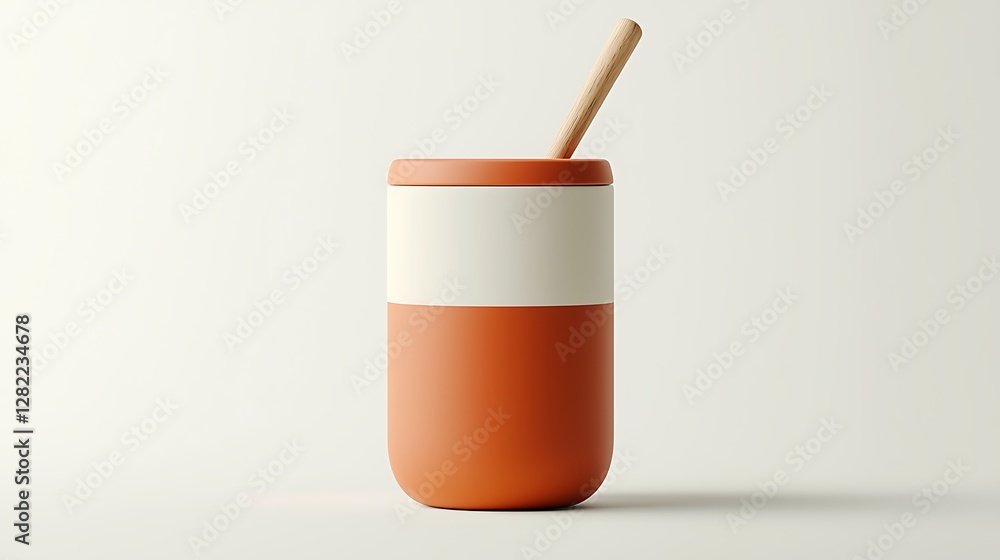 Poster minimalist container with wooden stick in studio setting