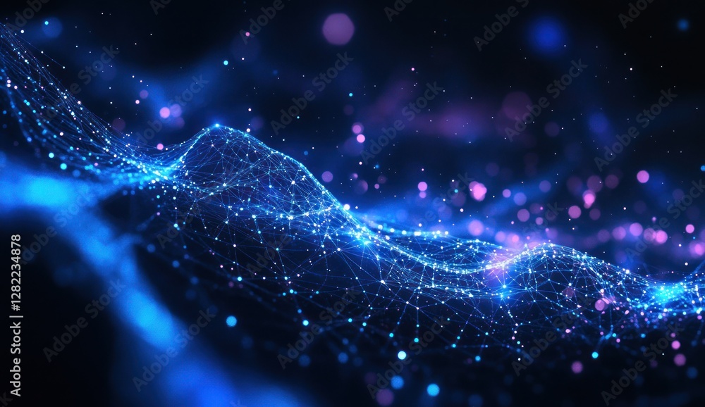 Poster abstract blue network data visualization wave
