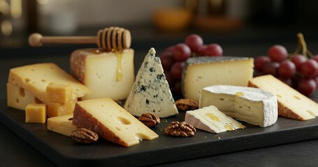 Gourmet cheese platter with honey drizzle
