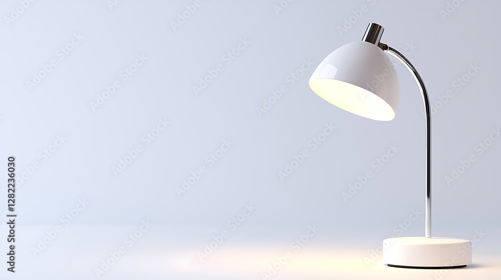 Poster modern lamp illuminating clean white desk simple lighting design object in a minimalist room decor a