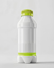 Unique white bottle with bright green cap designed for beverages on a plain background