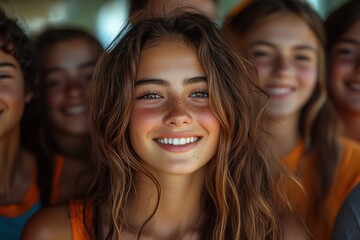 Fototapeta premium Happy Friends Taking Selfie Portrait Outdoors Multiracial Community Young Students Smiling Together