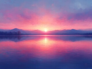 Aerial View of Serene Lake at Sunset with Reflection in Pastel Colors