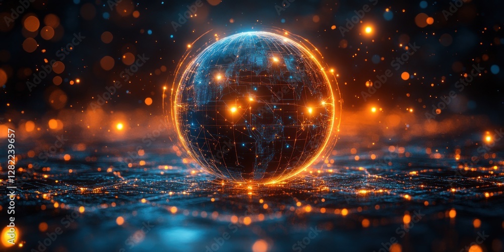 Poster digital globe concept of global network connectivity earth telecom high-speed data transfer cyber te