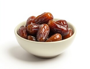 Bowl of fresh dates on white background.