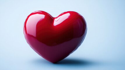 Fototapeta premium Congestive Heart Failure, Glossy red heart on a soft blue background symbolizing love and affection.