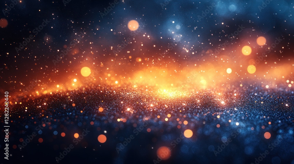 Poster abstract textured background with blue orange gradient distressed surface illuminated by bokeh light
