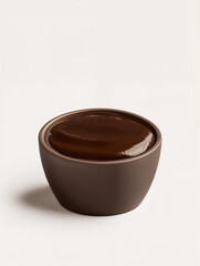 Delicious dark chocolate ganache served in a small bowl on a neutral background for culinary presentation